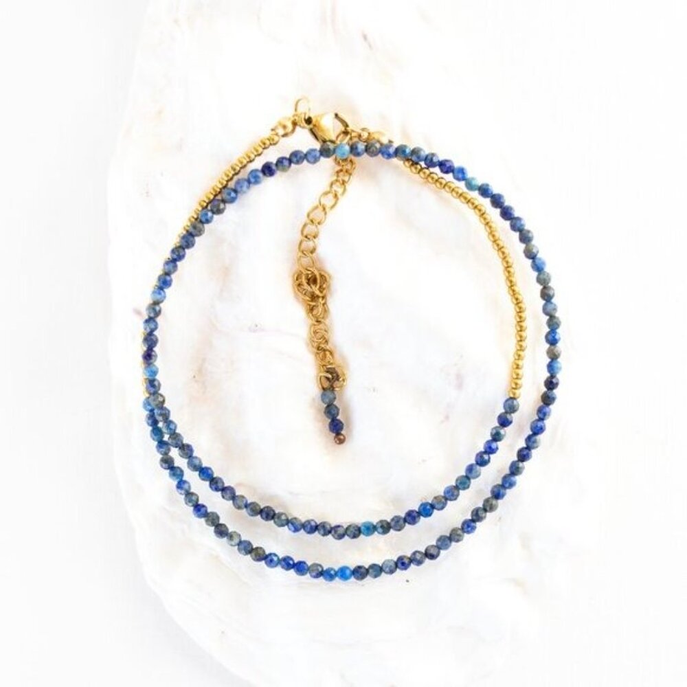Dainty Lapis Lazuli Necklace Dainty Beaded Necklace Waterproof Gold Necklace